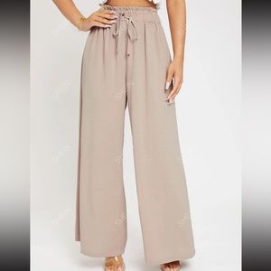 Shein petite paperbag waist tie front wide leg pants